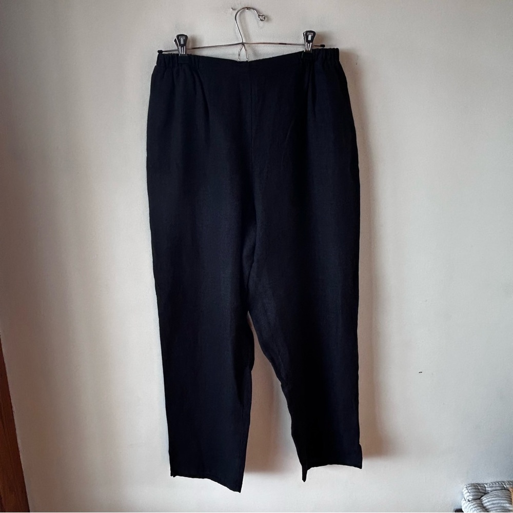Flax Black Linen Blend Tapered Pants